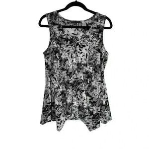 Adrianna Papell MED Sleeveless Black Gray White Draped Tank Top Blouse
